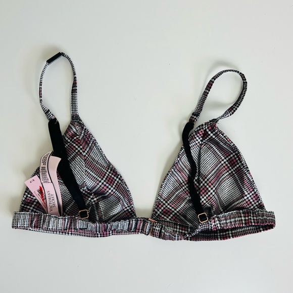NWT Victoria’s Secret Grey & Pink Plaid Satin Bralette, Thong, & Itsy Panty Set - Picture 7 of 14